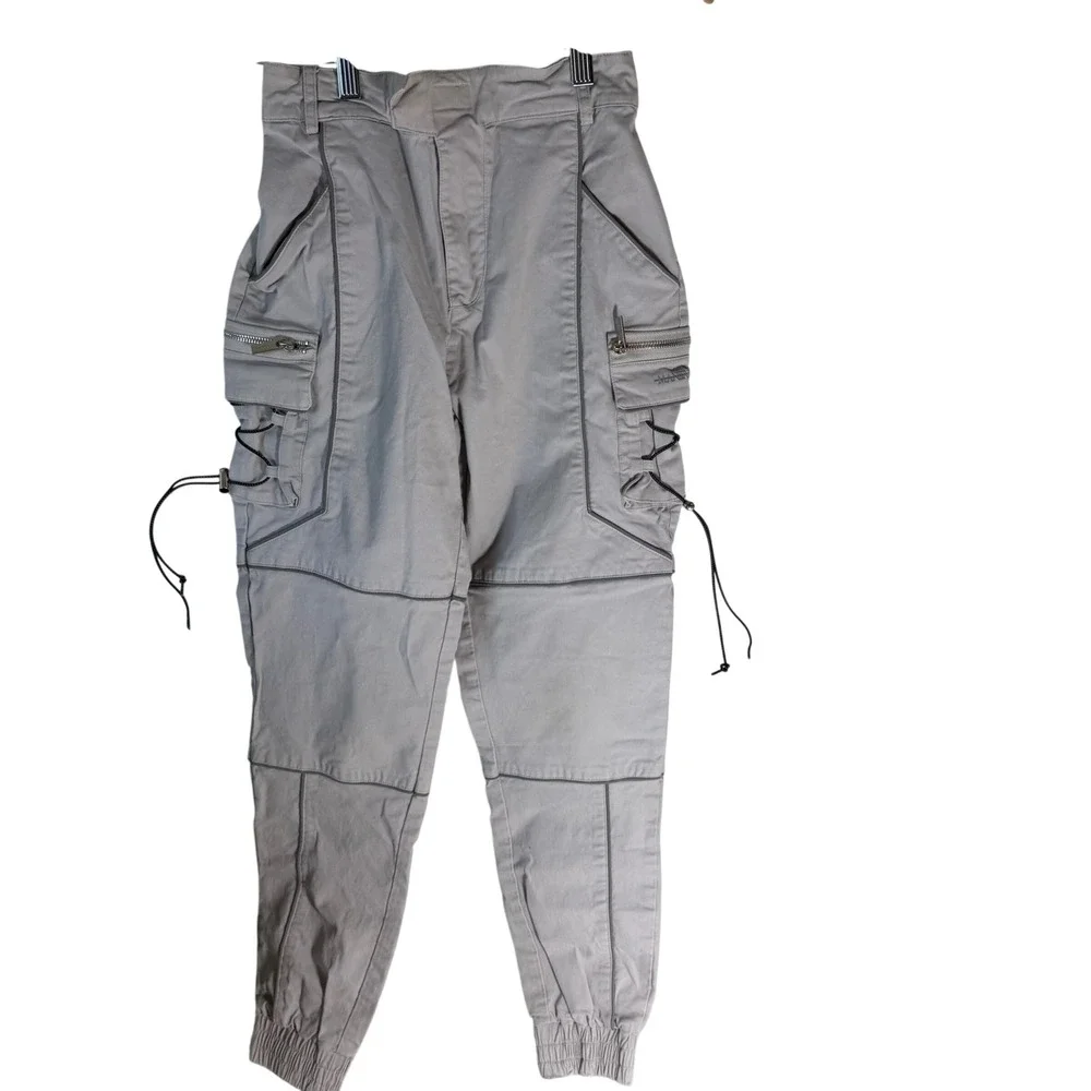 Maniere De‎ Voir Grey Reflective Piping Cargo Joggers Bungee Detail Size 6